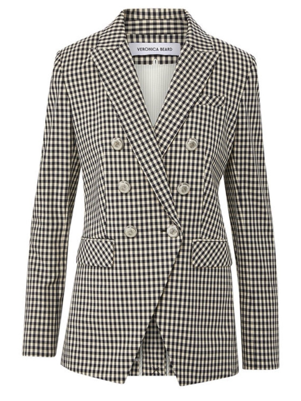 Veronica Beard Black and White Gingham Double-Breasted Blazer